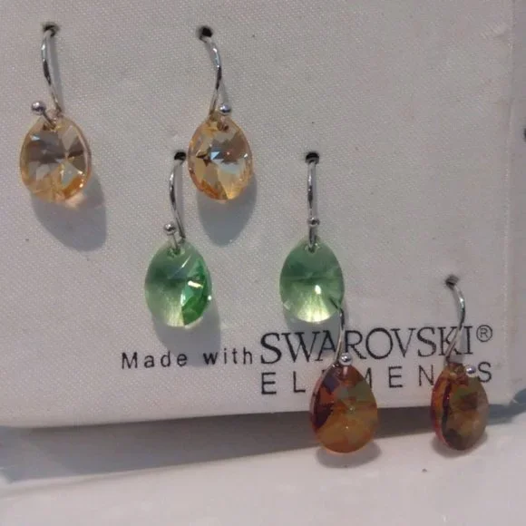 3 Pair Swarovski Elements Crystal Earrings for Sensitive Ears - Picture 3 of 6